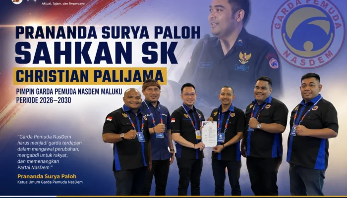 Prananda Surya Paloh Sahkan SK Christian Palijama Pimpin Garda Pemuda NasDem Maluku Periode 2026–2030